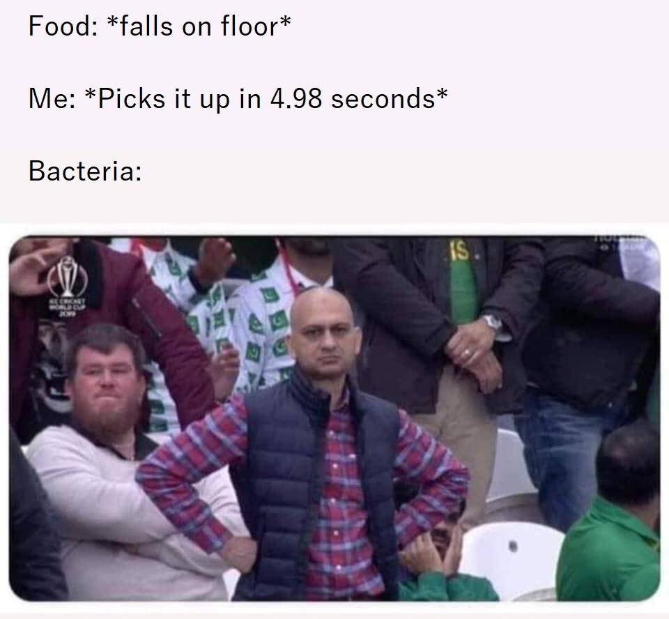 am ia joke to you - Food falls on floor Me Picks it up in 4.98 seconds Bacteria Is. Ele! G