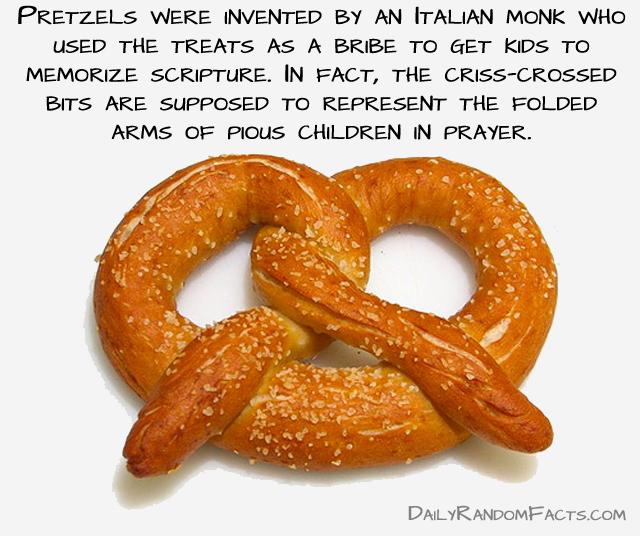 pretzels lent - Pretzels Were Invented By An Italian Monk Who Used The Treats As A Bribe To Get Kids To Memorize Scripture. In Fact, The CrissCrossed Bits Are Supposed To Represent The Folded Arms Of Pious Children In Prayer. Dailyrandomfacts.Com