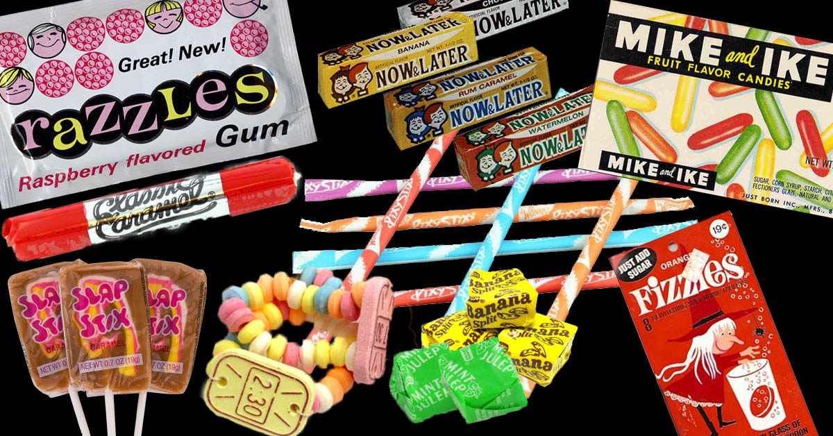 1960's halloween candy - santanana Mmint Glass On Mike and Ike Banana Netwo Fruit Flavor Candies Great! New! Rum Caramel Articularney W202 Watermelon razzles Ou Now Latek Iowelat Now Later I Now.Later Now Later Nowalnie O Nowelp Mike and Ike Net Wt Raspbe