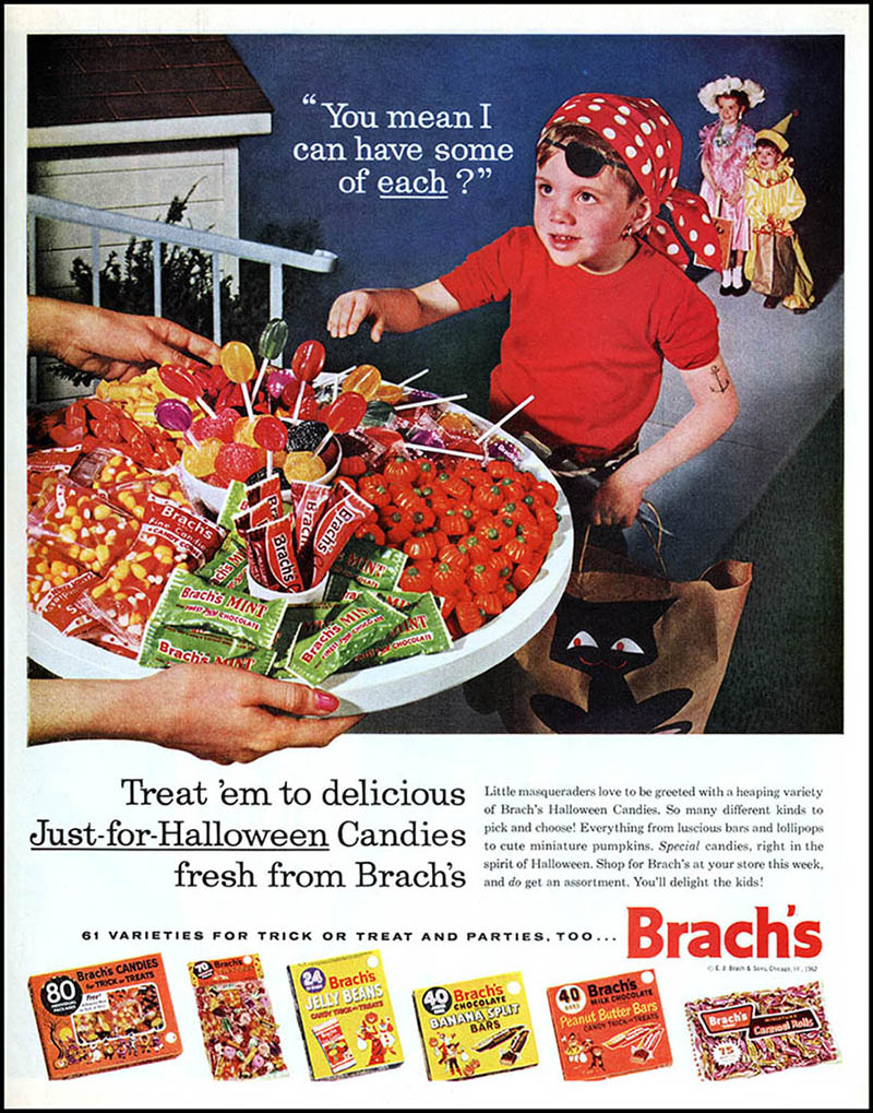 1960s halloween candy - Baspuit You mean I can have some of each ? Simin Pour 66 Little masqueraders love to be greeted with a heaping variety of Brach's Halloween Candies. So many different kinds to to cute miniature pumpkins. Special candies, right in t