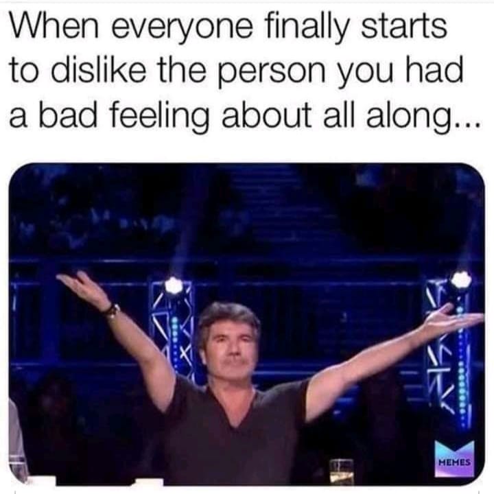 haha funny jokes hilarious funny relatable memes - When everyone finally starts to dis the person you had a bad feeling about all along... Sky Memes
