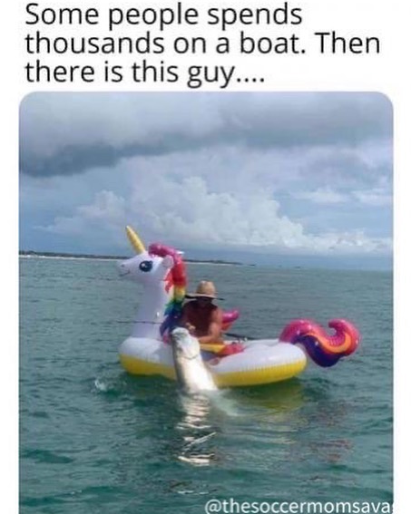 man catches tarpon from unicorn float - Some people spends thousands on a boat. Then there is this guy....