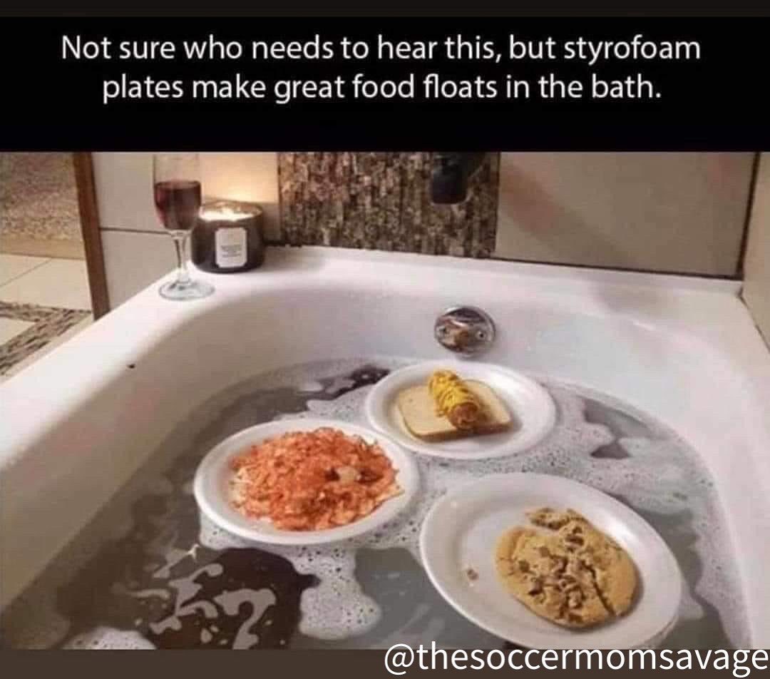 dump solutions meme - Not sure who needs to hear this, but styrofoam plates make great food floats in the bath.