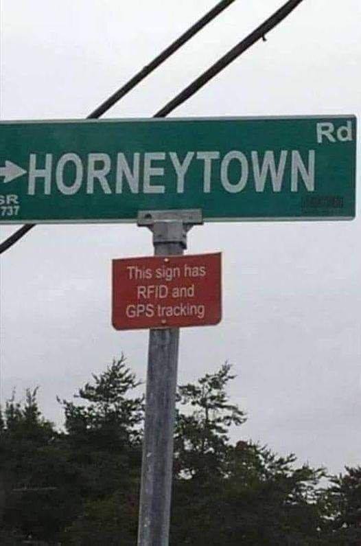 environmental storytelling - Rd Horneytown Sr 737 His This sign has Rfid and Gps tracking