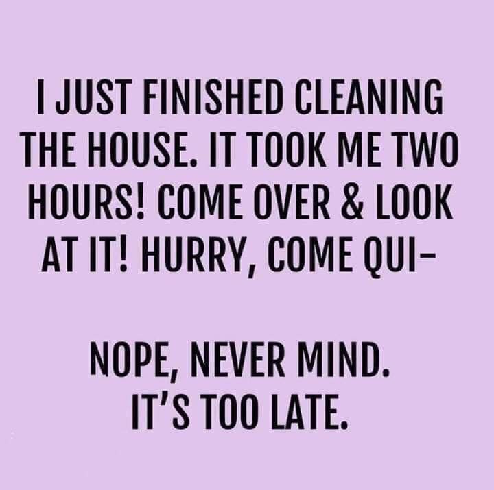 happiness - I Just Finished Cleaning The House. It Took Me Two Hours! Come Over & Look At It! Hurry, Come Qui Nope, Never Mind. It'S Too Late.