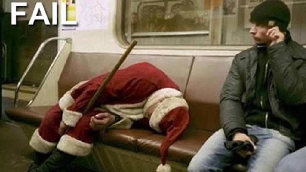 drunk santa on subway - Fail