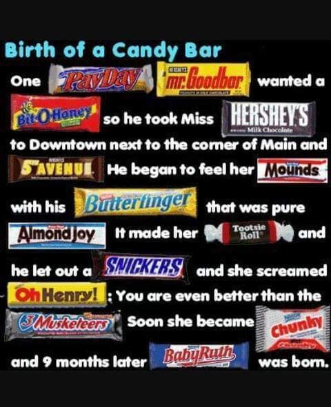 banner - Bito Honey Milk Chocolate Birth of a Candy Bar One Piedya Floodhar wanted a so he took Miss Hershey'S to Downtown next to the corner of Main and S Avenus. He began to feel her Mounds. with his Butterfinger that was pure Almondjoy it made her and 