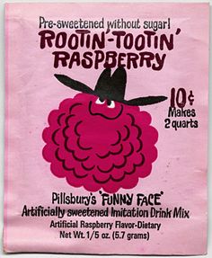 funny face drink mix - Presweetened without sugar! RootinTootin' Raspberry 104 Makes 2 quarts Pillsburys Funny Face Artificially sweetened Imitation Drink Mix Artificial Raspberry FlavorDietary Net Wt. 15 oz. 5.7 grams