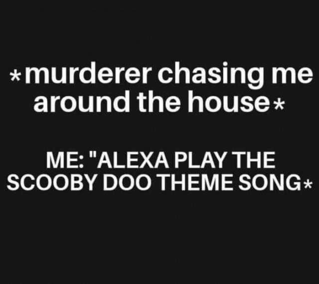 Laughter - murderer chasing me around the house Me "Alexa Play The Scooby Doo Theme Song