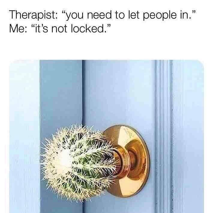 therapist you need to let people in me it's not locked - Therapist "you need to let people in." Me "it's not locked."