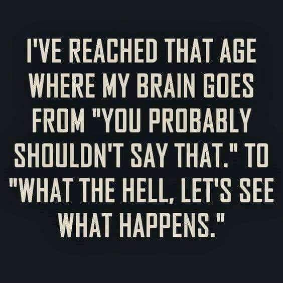 funny quote on life - I'Ve Reached That Age Where My Brain Goes From "You Probably Shouldn'T Say That." To "What The Hell, Let'S See What Happens."