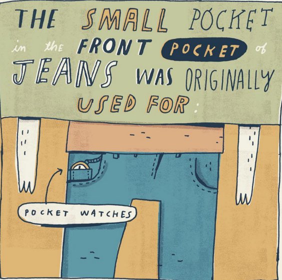 cartoon - The Small Pocket in the Front Pocket of Jeans Was Originally Used For pocket Watches