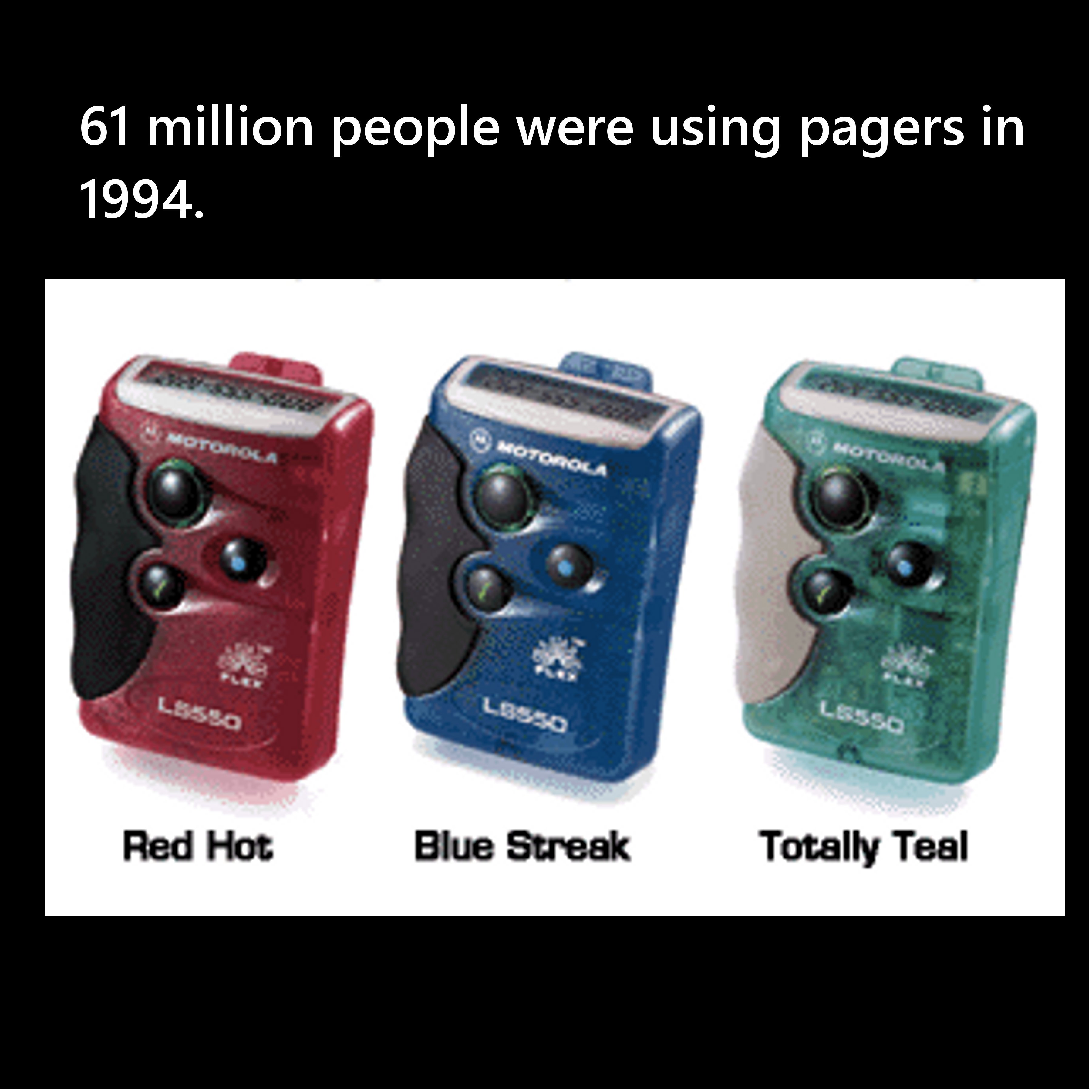 90s teen pager - 61 million people were using pagers in 1994. Motorola Motorola Motor Lass Lesso Lesso Red Hot Blue Streak Totally Teal