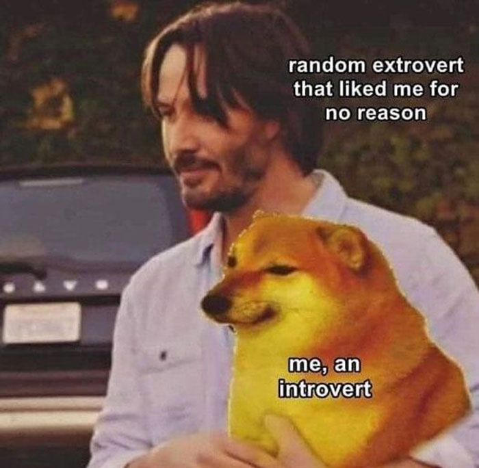 keanu reeves introvert meme - random extrovert that d me for no reason me, an introvert