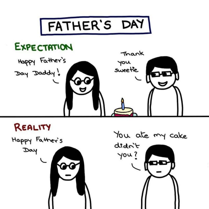 happy fathers day funny dad memes - Father'S Day Expectation Happy Father's Day Daddy! Thank you Sweetie Reality Happy Father's You ate my cake didn't Day you?