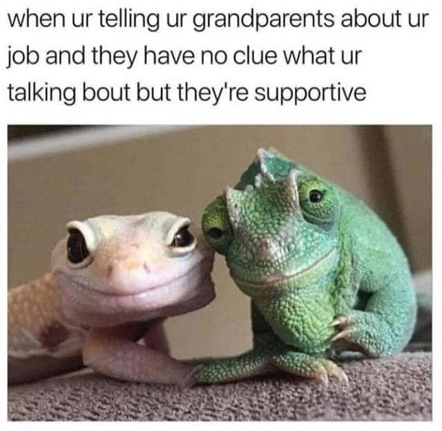 relatable memes - grandma and grandpa meme - when ur telling ur grandparents about ur job and they have no clue what ur talking bout but they're supportive