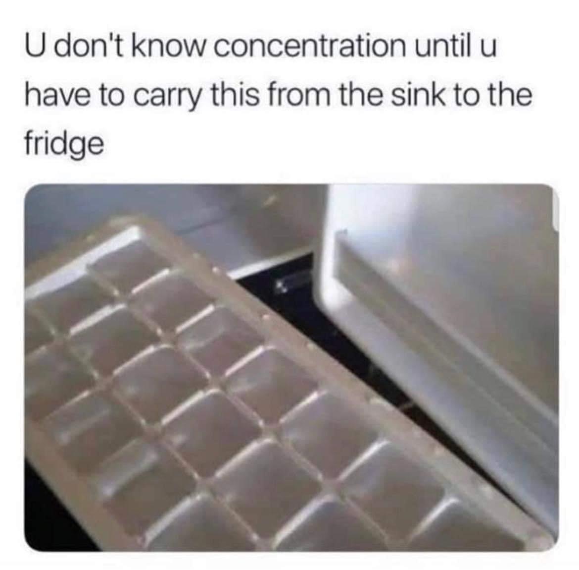relatable memes - ice tray meme - U don't know concentration until u have to carry this from the sink to the fridge