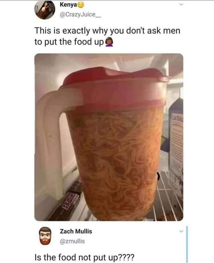 men put food away - Kenya This is exactly why you don't ask men to put the food up Wide Canseles Zach Mullis Is the food not put up????