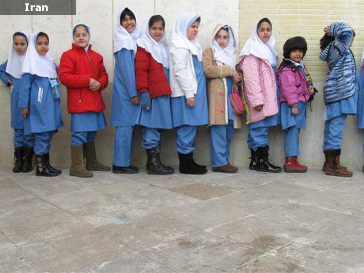 Iran elementary school kids line up in their uniforms