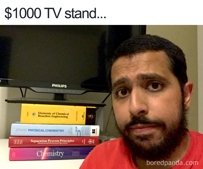popular memes right now - $1000 Tv stand... Philips Elements of Chemical Reaction Engineering Atmosphysical Chemistry Separation Process Principles Chemistry boredpanda.com