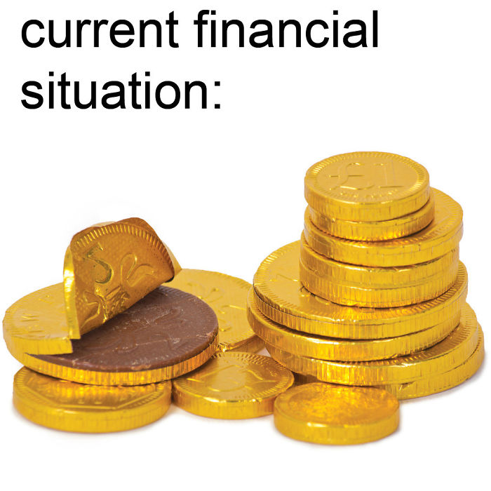 chocolate coins - current financial situation