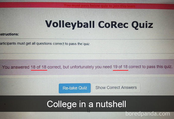 relatable volleyball posts - You must pass below quiz to join this team Volleyball CoRec Quiz astructions articipants must get all questions correct to pass the quiz. You answered 18 of 18 correct, but unfortunately you need 19 of 18 correct to pass this 