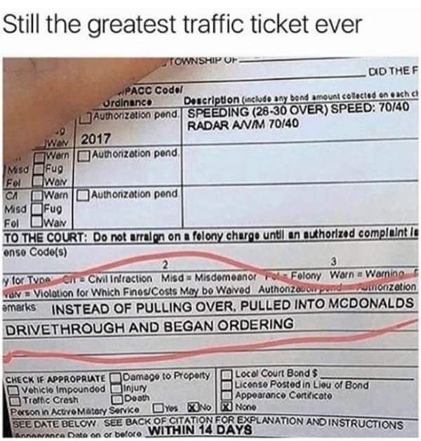 best traffic ticket - Still the greatest traffic ticket ever Township Of Did Thef Ipacc Code Ordinanca Doscription include any bond amount collected on exha Authorization pond Speeding 2830 Over Speed 7040 Radar Awam 7040 Won 2017 Warn Authorization pond