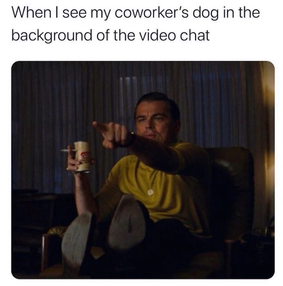actor meme - When I see my coworker's dog in the background of the video chat
