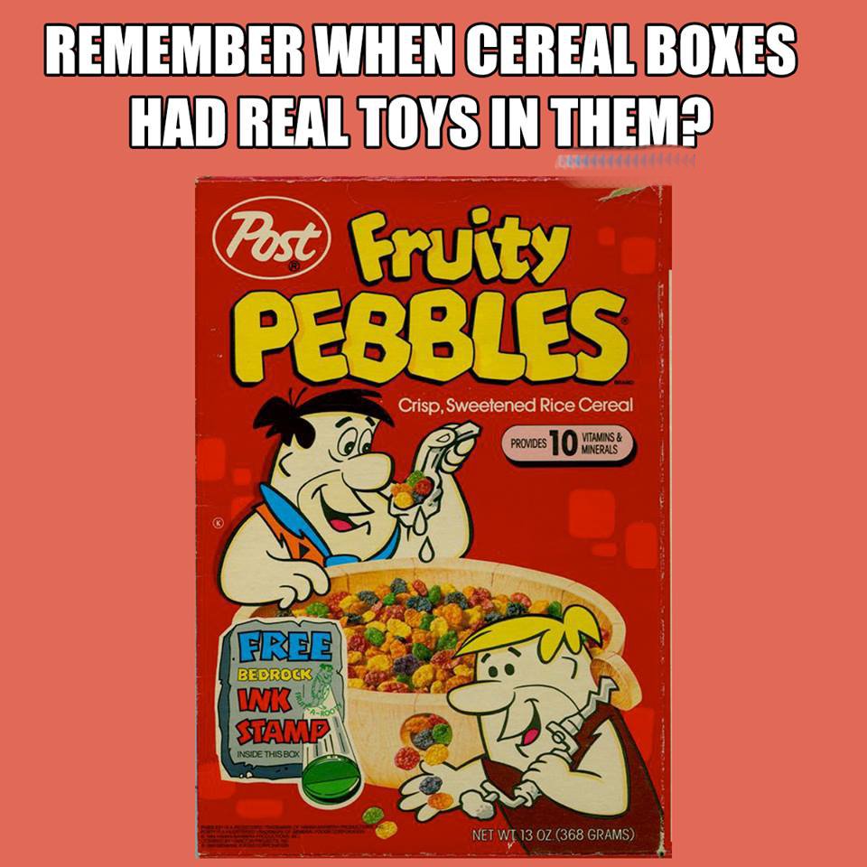 flintstones cereal - Remember When Cereal Boxes Had Real Toys In Them? Post fruity Pebbles Crisp, Sweetened Rice Cereal Provides s10 Vitamins & Minerals Free Bedrock Wk Stamp Inside This Box Net Wi 13 Oz 368 Grams