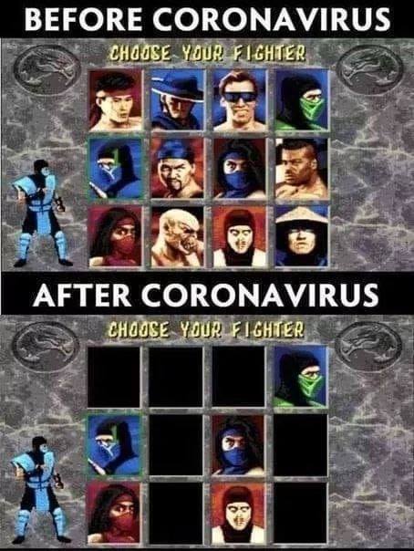 funny gaming memes - mortal kombat covid - Before Coronavirus Chouse Your Fighter After Coronavirus Choose Your Fighter