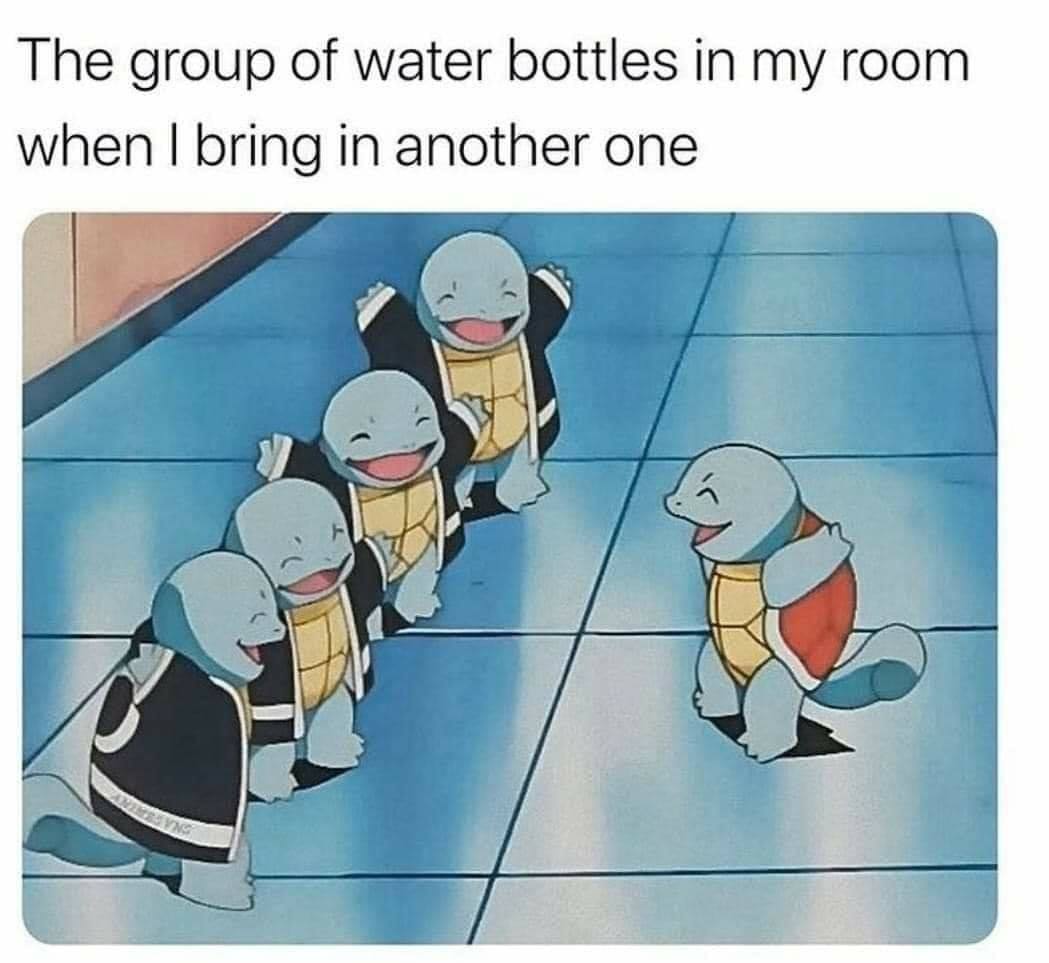 funny gaming memes - pokemon memes - The group of water bottles in my room when I bring in another one Stevns