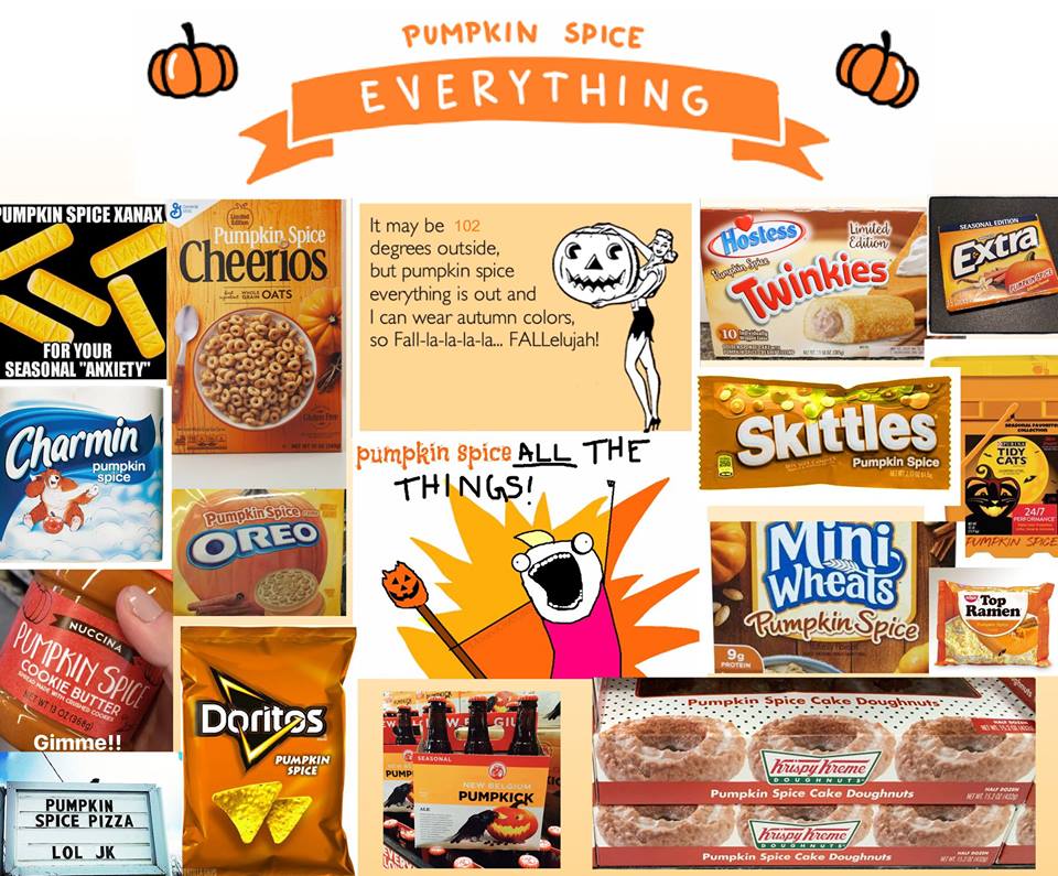 convenience food - Pumpkin Spice Everything Umpkin Spice Xanax Hasonal Edition M Pumpkin Spice Limited Edition Hostess Cheerios degrees outside It may be 102 degrees outside, but pumpkin spice everything is out and I can wear autumn colors, so Falllalalal