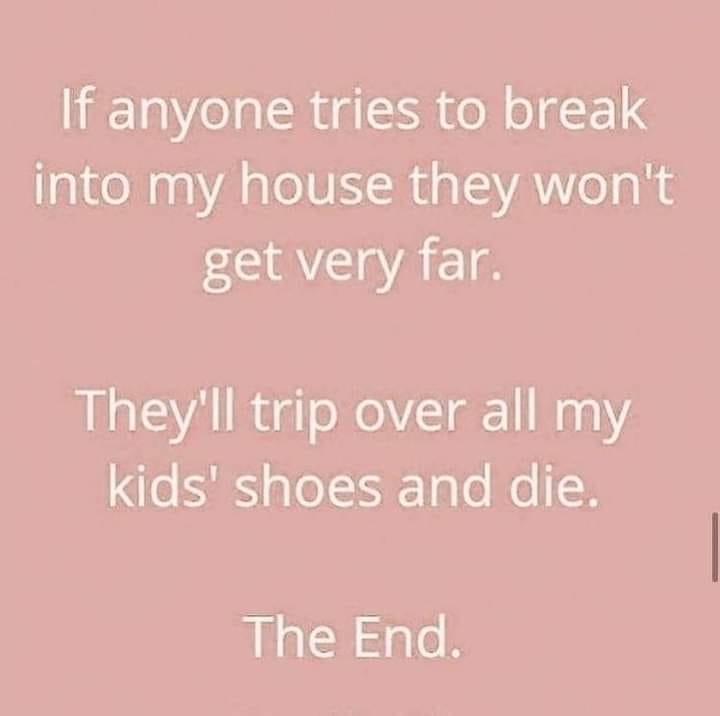 diablo - If anyone tries to break into my house they won't get very far. They'll trip over all my kids' shoes and die. The End