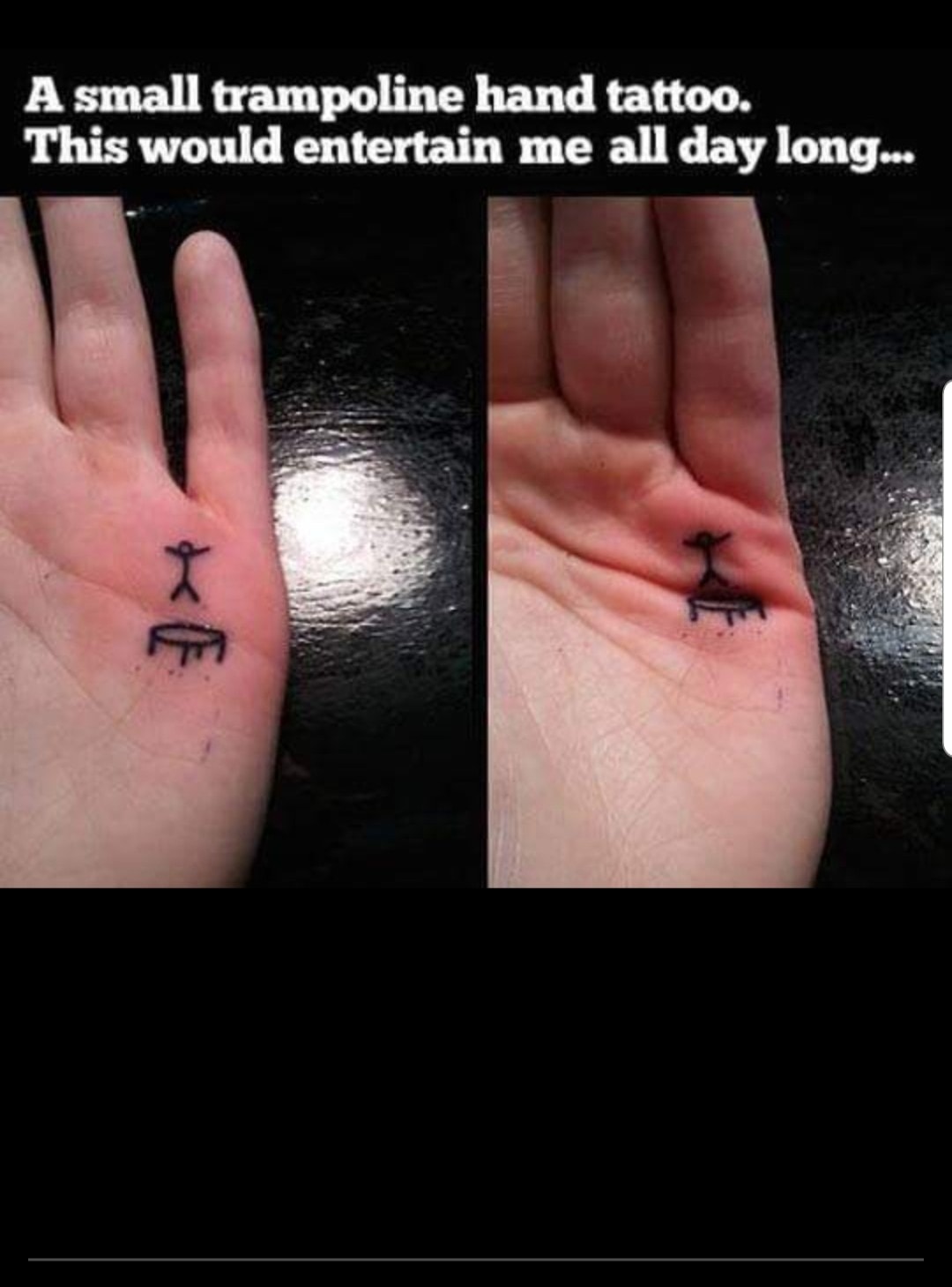 trampolin tattoo hand - A small trampoline hand tattoo. This would entertain me all day long...