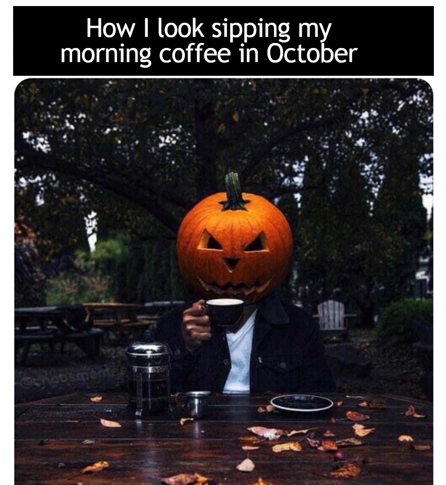 fall memes halloween is everyday - How I look sipping my morning coffee in October