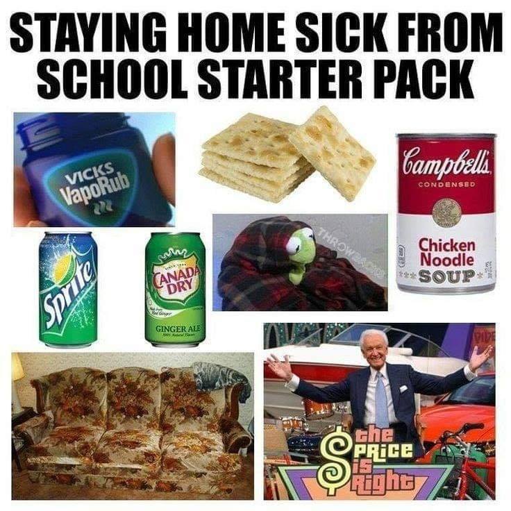 stay at home starter pack - Staying Home Sick From School Starter Pack Campbell Vicks Condensed VapoRub 22 Throw Chicken Noodle Soup buds Canada Dry Ginger Ale S the PRice Light 2