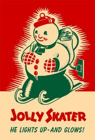 vintage snowman illustration - Jolly Skater He Lights UpAnd Glows!