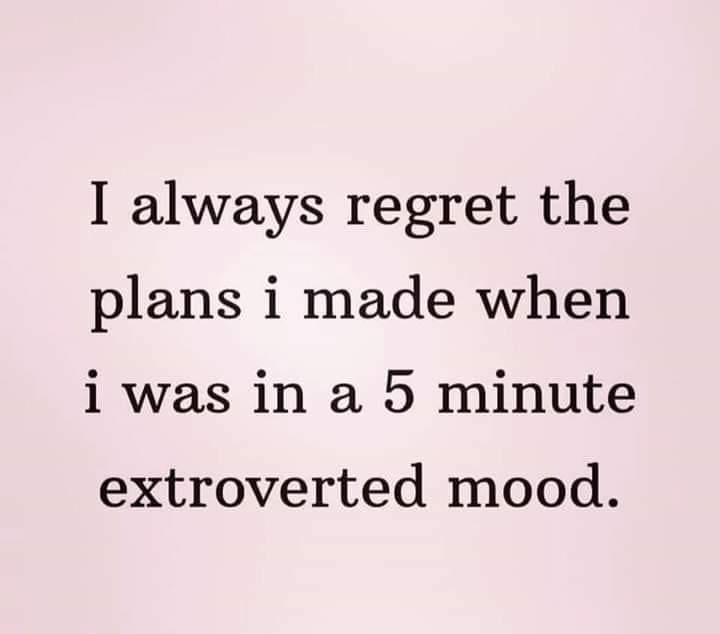 quotes - I always regret the plans i made when i was in a 5 minute extroverted mood.