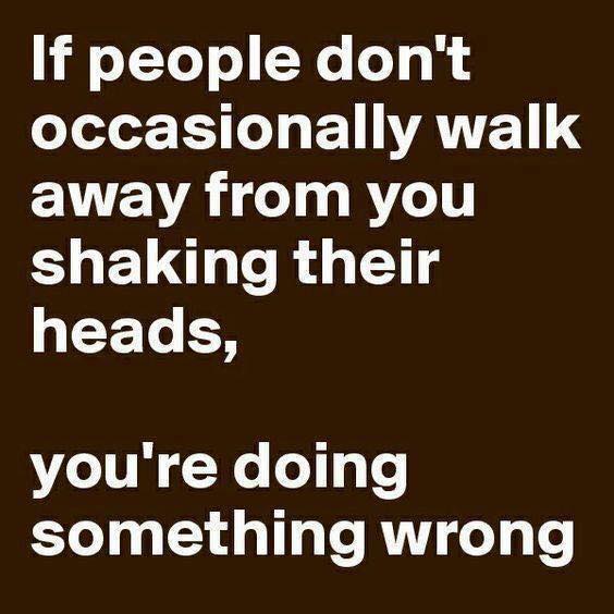 if people don t occasionally walk away - If people don't occasionally walk away from you shaking their heads, you're doing something wrong