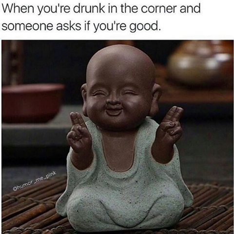 drunk meme - When you're drunk in the corner and someone asks if you're good. Ohumor_me_pink