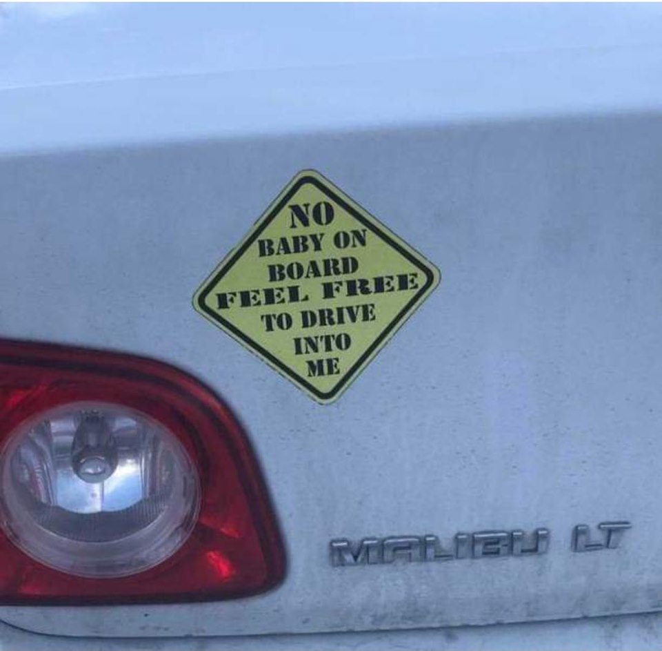 funny pics  - blursed bumper stickers - No Baby On Board Feel Free To Drive Into Me Refriger Et