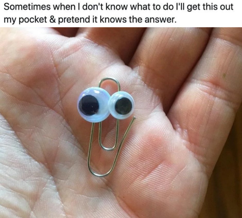 funny pics  - miss clippy - Sometimes when I don't know what to do I'll get this out my pocket & pretend it knows the answer.