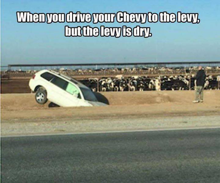 dank memes - car memes - you drive your chevy to the levy meme - When you drive your Chevy to the levy, but the levy is dry.