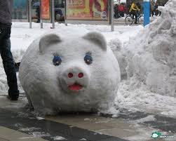snow sculptures - pig snow sculpture