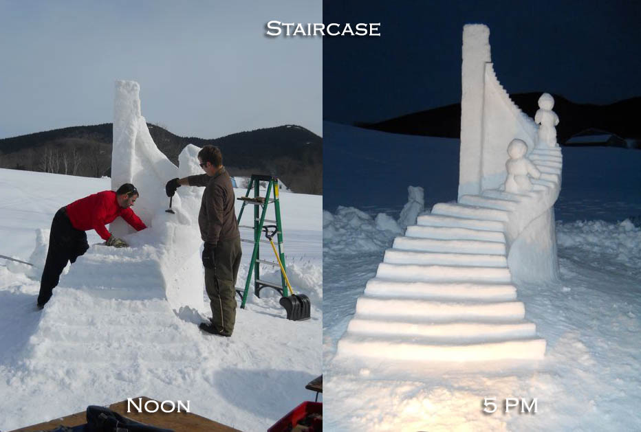 snow sculptures - snow - Staircase Noon 5 Pm