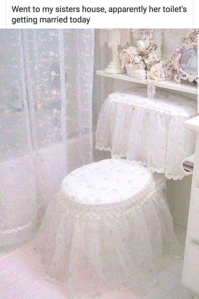 apparently this toilet is getting married today - Went to my sisters house, apparently her toilet's getting married today