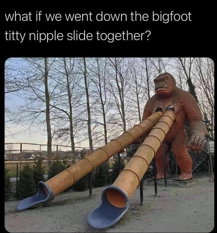 bigfoot nipple slide - what if we went down the bigfoot titty nipple slide together?
