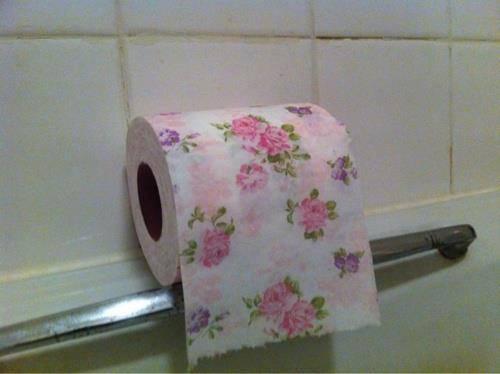 Printed toilet paper- everywhere. But did it have to match your bathroom or was it just what you liked??????