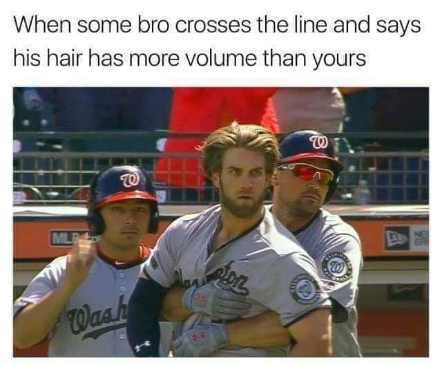 ryan zimmerman holding bryce harper - When some bro crosses the line and says his hair has more volume than yours W Mls Pol Wash