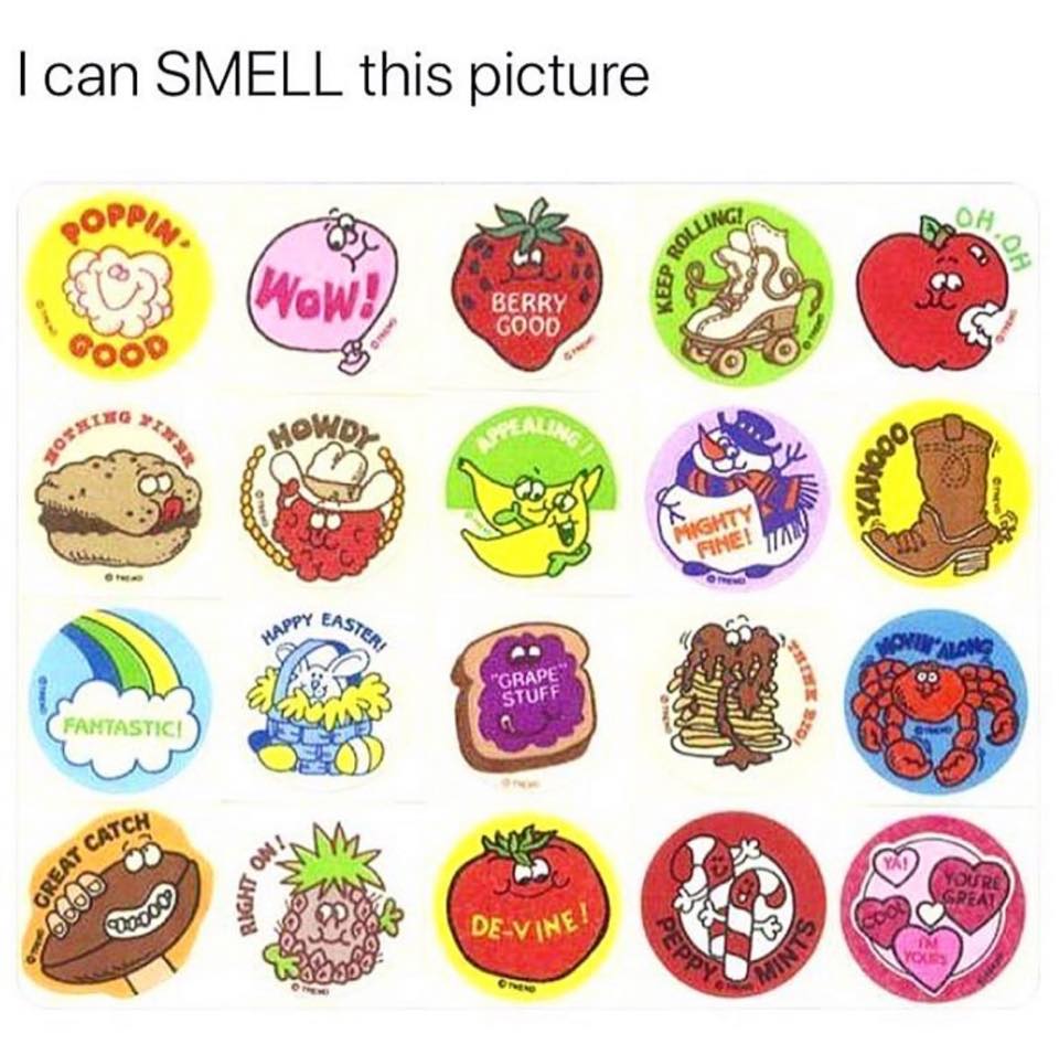 Things to relate to over 30 - scratch sniff stickers - I can Smell this picture Poppin Oh Rolling Oh Wow! Keep Om Berry Good Howda Oomus Mighty Fine! Easter! Happy